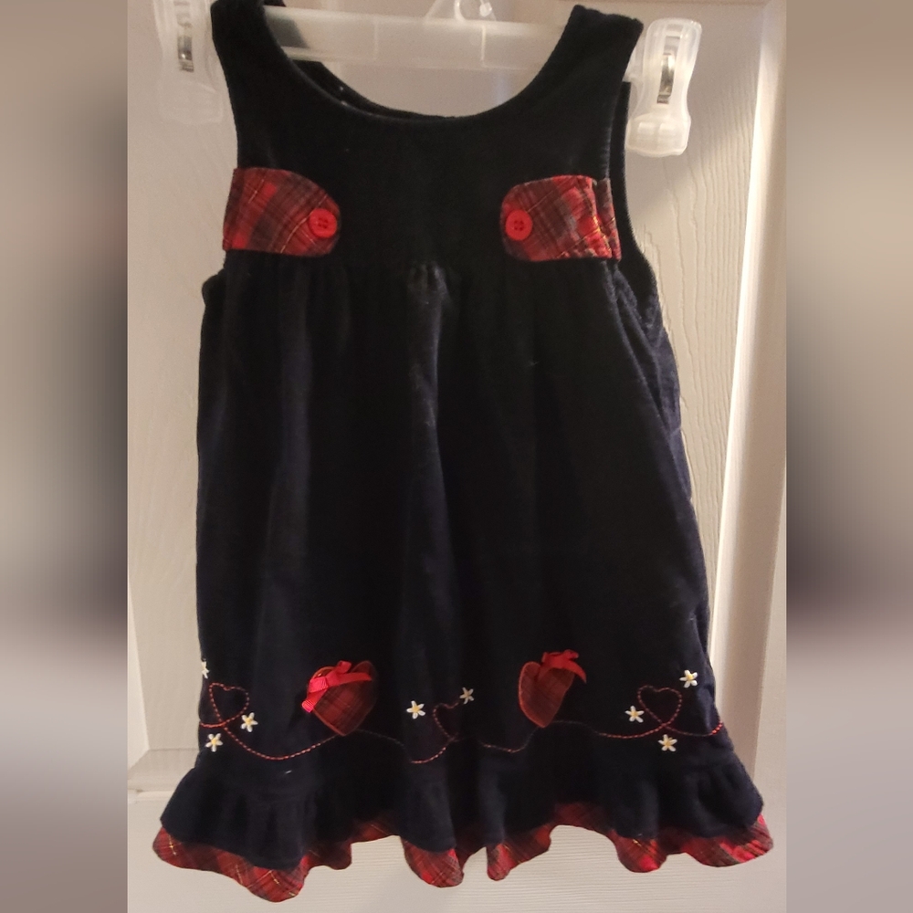 Black Courdroy girls dress with tartan